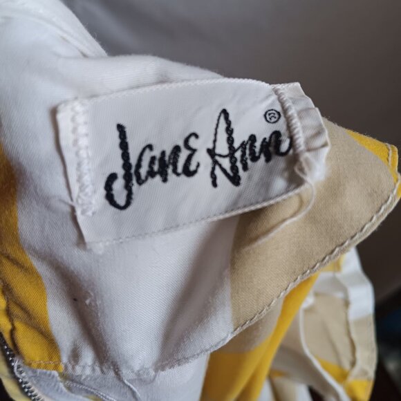 sz 8 Vintage Rockabilly Dress 1950's Jane Ann Yellow White Striped Belted USA - Picture 4 of 11